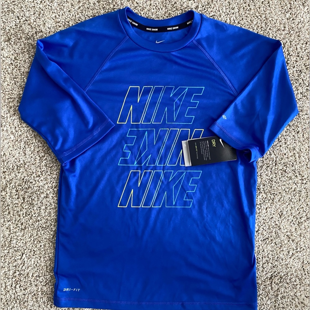 Nike Swim Boys Dri-FIT Rash Guard Blue Youth Large 11–13 Yrs  NWT